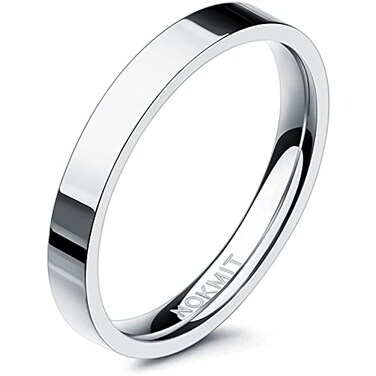 NOKMIT 3mm Titanium Rings High Polished Wedding Band for Women Dainty Stacking Stackable Band Thumb Pinky Ring Non Tarnish Comfort Fit Size 5 to 10 Silver10