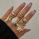 ONBRIG Chunky Gold Rings for Women Non Tarnish Statement Flower Ring Baroque Pearl Stackable Rings Set 6Pcs Chunky Jewelry Gold