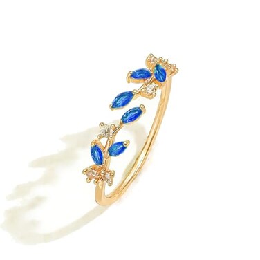 ONBRIG Dainty Rings Open Adjustable Ring Leaf Ring for Women Dainty Stackable Rings for Women Blue