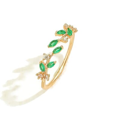 ONBRIG Dainty Rings Open Adjustable Ring Leaf Ring for Women Dainty Stackable Rings for Women Green