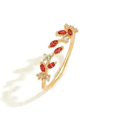 ONBRIG Dainty Rings Open Adjustable Ring Leaf Ring for Women Dainty Stackable Rings for Women Red