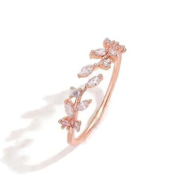 ONBRIG Dainty Rings Open Adjustable Ring Leaf Ring for Women Dainty Stackable Rings for Women Rose
