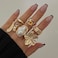 Otxas Chunky Rings for Women Adjustable Statement Rings Baroque Pearl Flower Ring Stackable Rings Set 6Pcs Chunky Jewelry Style 6