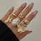 Otxas Chunky Rings for Women Adjustable Statement Rings Baroque Pearl Flower Ring Stackable Rings Set 6Pcs Chunky Jewelry Style 6