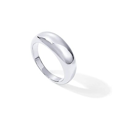 PAVOI 14K White Gold Plated Chunky Dome Ring Puffy Dome Stackable Rings Womens Chunky Ring Size 8