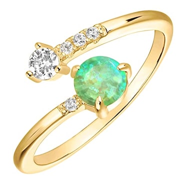 PAVOI Womens Gold Plated Adjustable White Opal Stacking Ring YellowGreen