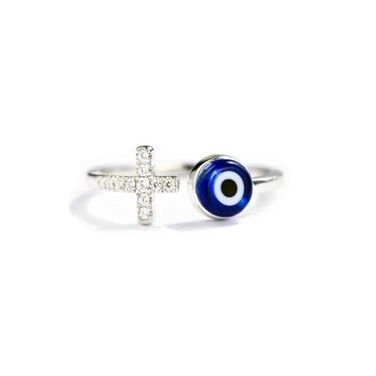 rgwtgkyh Adjustable Evil Eye Ring Silver Dainty Open Adjustable Rings Cross Evil Eye Jewelry for Women Energy Protection Ringa
