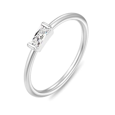 RLMOON Birthstone Rings for Women Non Tarnish Silver Stacking Rings Dainty CZ Baguette Gemstone Promise Ring Personalized Jewelry Gift for Birthday Size 7