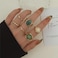 Rrdaily Boho Knuckle Ring Sets for WomenGold Green Gem Stackable Rings Vintage Green Knuckle Gems Rings Good Luck Midi Finger Rin Aesthetic Statement Thumb Ring Set Jewelry A