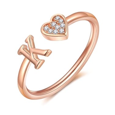 WFYOU Heart Initial Ring for Women Silver Rose Gold Plated Heart Capital Letter Initial Ring Stackable Rings for Women Adjustable Alphabet Letter Rings Jewelry Gifts