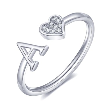 WFYOU Heart Initial Ring for Women Silver Rose Gold Plated Heart Capital Letter Initial Ring Stackable Rings for Women Adjustable Alphabet Letter Rings Jewelry Gifts