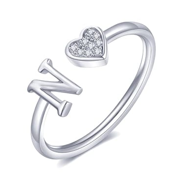 WFYOU Heart Initial Ring for Women Silver Rose Gold Plated Heart Capital Letter Initial Ring Stackable Rings for Women Adjustable Alphabet Letter Rings Jewelry Gifts