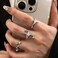 Stringex Y2k Silver Star Rings for Women Men Cool Rhinestone Stacking Rings Personalized Chunky Open Knuckle Ring Set Funky Star Jewelry Accessories Gifts TS