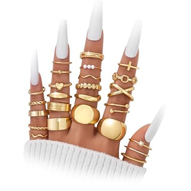 YEEZII 25 Pcs Gold Knuckle Rings for Women Set Cute Stackable Finger Midi Rings Dainty Gold Chunky Stacking Womens ring pack