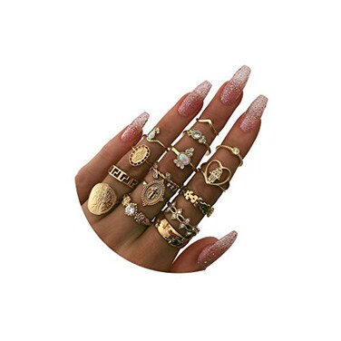 YOOESTORES82 15Pieces Stackable Knuckle Ring SetVintage Rhinestone Stacking Joint Ring Midi Finger Rings for Women