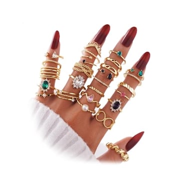 ZOVOLI Golden Boho Knuckle Rings Set for Women Vintage Stackable Dainty Joint Finger Golden Jewelry Set with Love Pearl and Sparkling Crystals