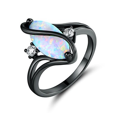 Barzel 18k Black Rhodium Plated Created Fire Opal Ring With Cubic Zirconia Accents Black Rhodium Fire Opal 6