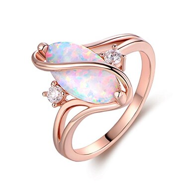 Barzel 18K Rose Gold Plated Created Fire Opal Ring With Cubic Zirconia Accents Rose Gold Fire Opal 9