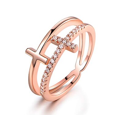 Barzel 18k Rose Gold Plated Cubic Zirconia Double Cross Ring Rose Gold 7