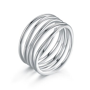 Barzel 18K White Gold Plated Statement Ring For Women Rhodium 10