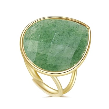 LDADAN Crystal Ring for Women Natural Rose Quartz Green Fluorite Ring for Her Teardrop Shape Gemstone Ring Boho Ring for Gift Handmade rose quartz Jewelry Gold Adjustable Ring Green Strawberry Quartz