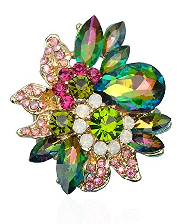 CSY Womens Dazzling Austrian Crystal Leaves Flower Cocktail Statement Rings Stretch Adjustable Ring for Party Wedding Brides Bridesmaids magic color
