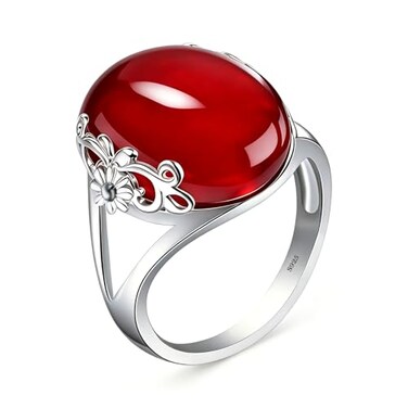 DALEGEM Natural Clear Transparent Red Crystal Ring for WomenS925 Sterling Silver Edged with Flower Vine Thick Genuine Quartz Gemstone Turkey Ring Jewelry StoneA 10