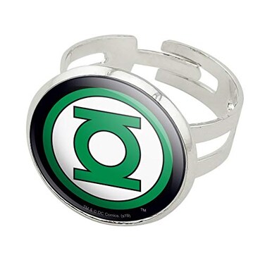 GRAPHICS & GRAPHICS MORE Green Lantern Logo Silver Plated Adjustable Novelty Ring