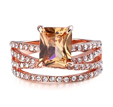 Greendou Fashion Jewelry 14k Rose Gold Plated Sterling Silver Square Champagne Zirconia Ring Size 510 6