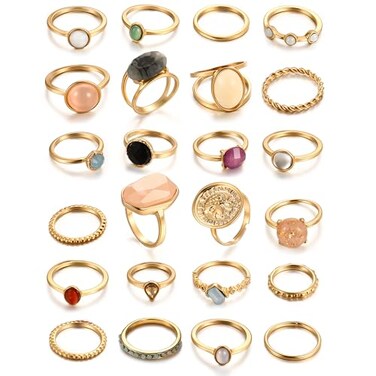 iF YOU 24 Pcs Small Gold Gem Ring Set for Women Stackable Finger Midi Rings Simple Stacking Cute Rings Pack Trendy Stuff Jewelry Gift Size 1274