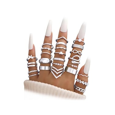 iF YOU 25 Pcs Silver Knuckle Rings Set for Women Vintage Boho Stackable Finger Midi Rings Simple Stacking Cute Rings Pack Trendy Stuff Jewelry