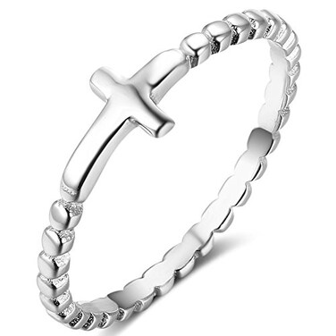 iSilver 925 Sterling Silver Christian Religious Cross Classical Simple Plain Ring SilverHammered Sideways Cross 65