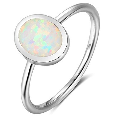 iSilver Fire Opal Sterling Silver Plain Wedding Engagement Ring 75