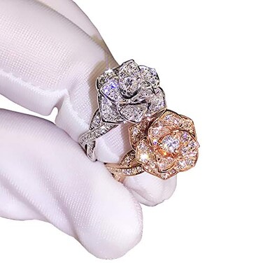 JESMING 3D Rose Ring CZ Simulated Diamond Ring Rose Gold Ring Rose Flower Ring for Women Rose Gold7