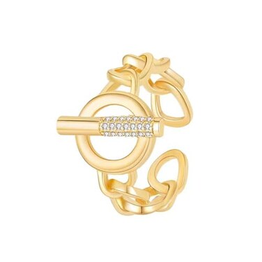 JONAYUOV Cuban Chain Ring with OT buckle Toggle Clasp Decor Open Adjustable Rings Punk Style Ring for Women Gold E