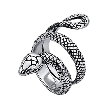 KouGeMou Silver Animal Snake Ring Snake Jewelry Stainless Steel Gothic Ring For MenWomen Size 9