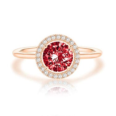 PAVOI Crystal 14K Rose Gold Plated Birthstone Rings Rose Gold Rings for Women Ruby Ring