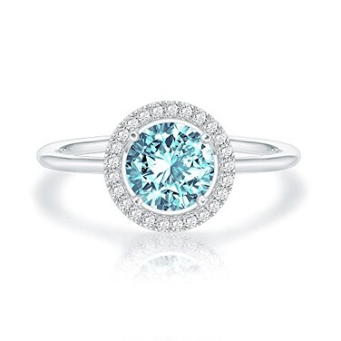 PAVOI Crystal 14K White Gold Plated Birthstone Rings White Gold Rings for Women Aquamarine Ring