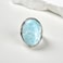 xinpeng Natural Stone Adjustable Finger Rings Semi Precious Oval Shaped Gemstone Jewelry For Women Anniversary Birthday Wedding Gift Sky Blue Larimar
