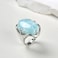 xinpeng Natural Stone Adjustable Finger Rings Semi Precious Oval Shaped Gemstone Jewelry For Women Anniversary Birthday Wedding Gift Sky Blue Larimar
