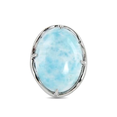 xinpeng Natural Stone Adjustable Finger Rings Semi Precious Oval Shaped Gemstone Jewelry For Women Anniversary Birthday Wedding Gift Sky Blue Larimar