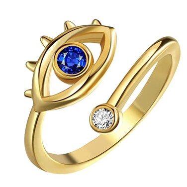 Yifnny Evil Eye Ring Lucky Blue Evil Eye Ring Cubic Zirconia Adjustable Wrap Open Ring Blue Eye Rings for Women Gold 1