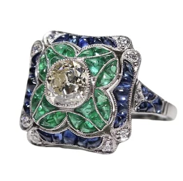 Yuren 925 Sterling Silver Vintage Emerald Ring Blue Sapphire White Topaz Ring Women Wedding Fashion Jewelry Size 610 US code 6