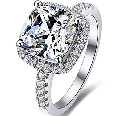 JUDE Jude Jewelers Platinum Plated 4 Carat Princess Cut CZ Simulated Diamond Wedding Engagement Proposal Ring Silver 4
