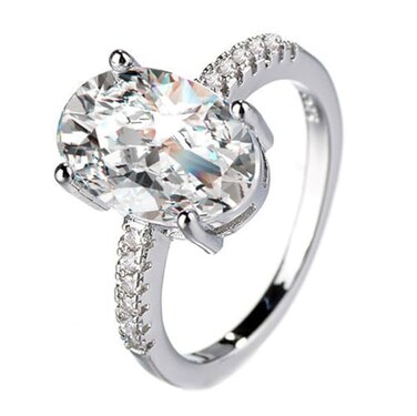 KUYIUIF kuyiuif White Gold Plated 4 Carat Brilliant Cut Solitaire Cubic Zirconia CZ Engagement Ring Purpose Statement Anniversary Halo Ring 7