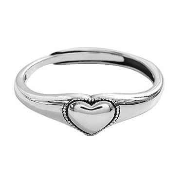 Dtja Vintage Heart S925 Sterling Silver Ring for Women Dainty Engagement Promise Love Expandable Open Finger Statement Stacking Rings Adjustable Fashion Gift Valentines AnniversaryPolished