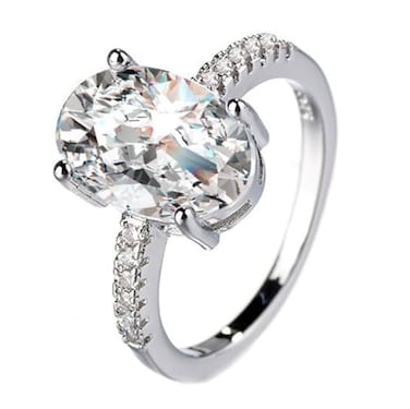 KUYIUIF White Gold Plated 4 Carat Brilliant Cut Solitaire Cubic Zirconia CZ Engagement Ring Purpose Statement Anniversary Halo Ring 6