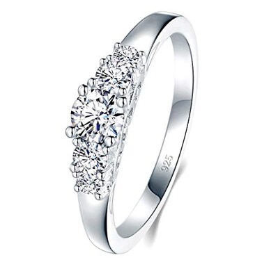 BORUO 925 Sterling Silver Ring Cubic Zirconia CZ Eternity Engagement Wedding Band Ring Size 6