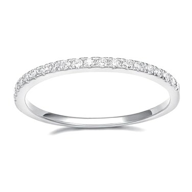 EAMTI 2mm Wedding Band Cubic Zirconia Half Eternity Stackable White Gold Plated Brass Engagement Ring Size 8