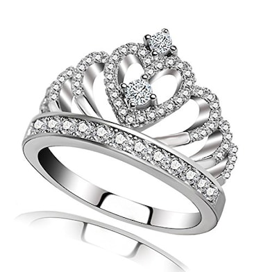 CCBFY Princess Queen Crown Rings for Women Eternity HeartShaped Promise Ring Zircon Jewelry Silver 8